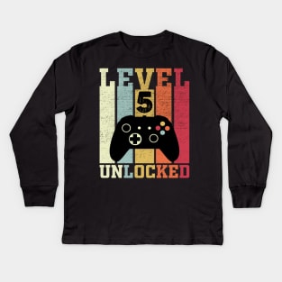 Level 5 Unlocked Funny Video Gamer 5th Birthday Gift Kids Long Sleeve T-Shirt